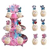 3 Sturdy Tier Pink Aloha Luau Theme Cupcake Stand Holder with 24 pcs of Cupcake Toppers for Birthday Decoration Party Supplies and School Celebration Cartoon Children Fun
