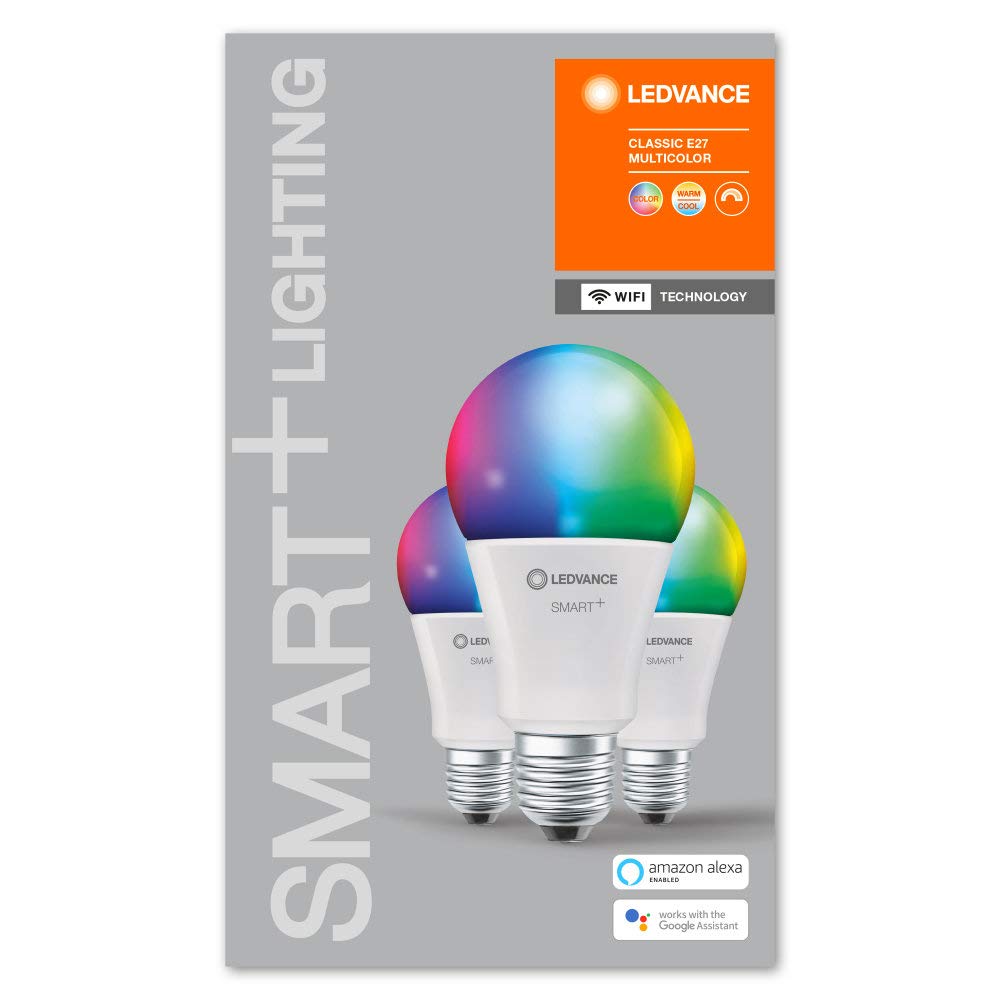 Ledvance Smarte LED-Lampe mit WiFi Technologie, Sockel E27, Dimmbar, Lichtfarbe änderbar (2700-6500K), RGB Farben änderbar, ersetzt Glühlampen mit 100 W, SMART+ WiFi Classic Multicolour, 3er-Pack
