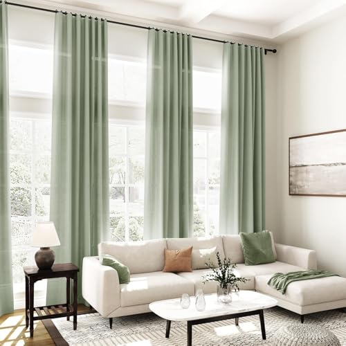 Image of Desert Sage Linen Curtains 80 Inch Length for Living Room Light Filtering Semi Sheer Curtain Back Tab Rustic Farmhouse Decor Elegant Luxury Boho Drapes for Bedroom Dinner Room 52x80, 2 Panels