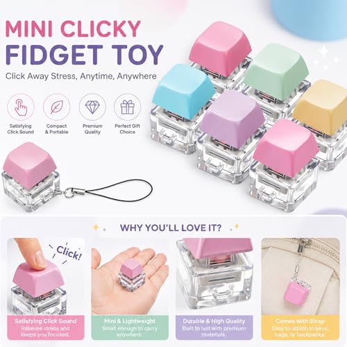 Image of Keyboard Fidget Toy, Four Key Mechanical Style Keychain with Snake Chain, Stress Relief Gadget for Office Workers and Students, Portable Anxiety Relief Tool for Commuting and Gaming