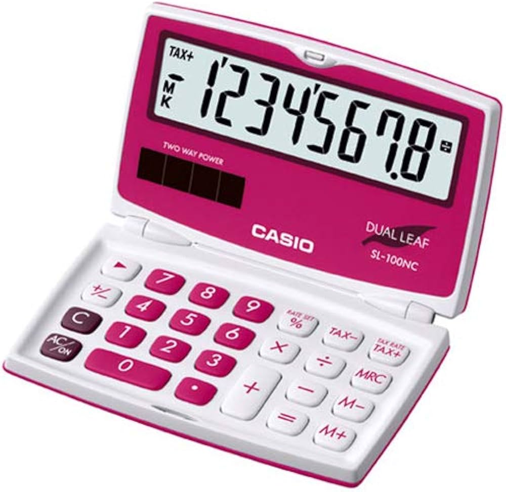 Casio SL-100NC-RD Portable Calculator with Foldable Design (Pink