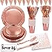 Vajilla Cumpleaños Oro Rosa Platos y Vasos para Cumpleaños Boda Servilletas Cuchillos Tenedores Reutilizables Banderas Kit Fiesta Cumpleaños Oro Rosa 24 Invitados