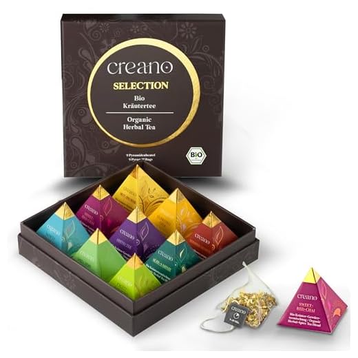 Creano Premium Bio Kräutertee Geschenkset „ORGANIC HERBAL TEA“ - 9 Pyramiden-Teebeutel in 9 unterschiedlichen Sorten - 22,5g - NEUHEIT 2024*