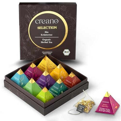 Creano Premium Bio Kräutertee Geschenkset „ORGANIC HERBAL TEA“ - 9 Pyramiden-Teebeutel in 9 unterschiedlichen Sorten - 22,5g - NEUHEIT 2024