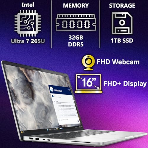 Image of Dell Pro 16 Plus PB16250 (Replaces Latitude 5550) AI Business Notebook 16 inch WUXGA Intel Ultra 7-265U, 32GB RAM DDR5, 1TB SSD, Wi-Fi 6E + BT, Backlit KB, FHD Webcam, RJ-45, Windows 11 Pro - Silver
