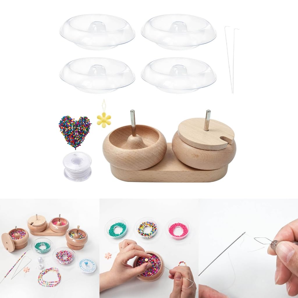 Bol à perles en bois facile à perler avec aiguilles et kits de perles de rocaille pour de beaux bijoux, outils d'artisanat en bois, porte-perles