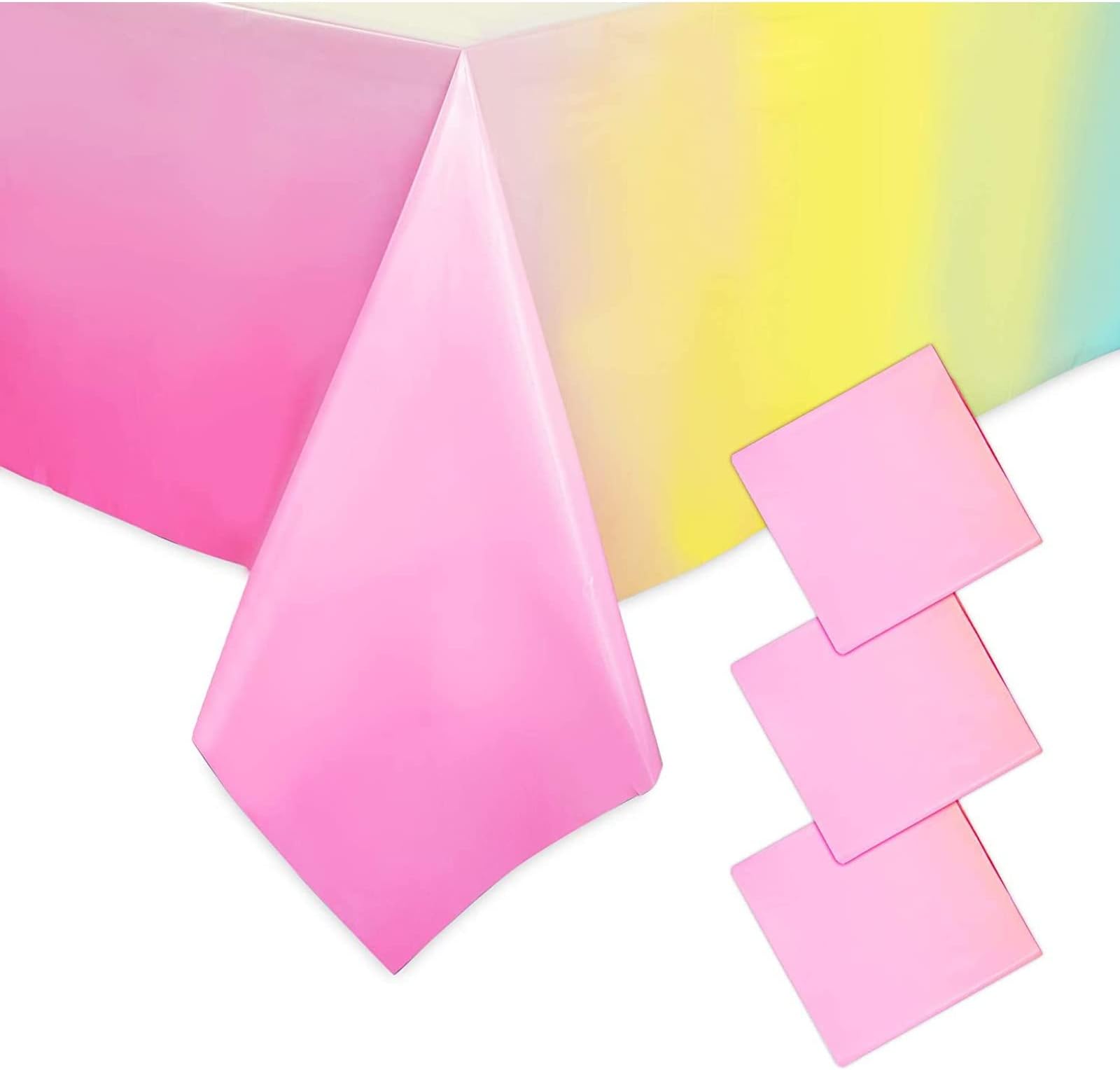 Sparkle and Bash 3 Pack Plastic Ombre Rainbow Tablecloth, Pastel Table Covers for Birthday Party Decorations (54x108 in)