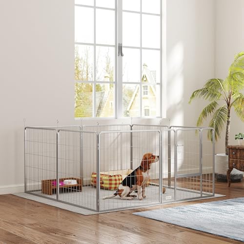 PawHut Welpenlaufstall 8-TLG Welpenauslauf mit 8 Gitterplatten Tür Erdspießen flexibel Schutzplane Freilaufgehege 80 cm hoch Hundelaufstall Laufstall Für Hund Katze Welpe Laufgitter für draußen