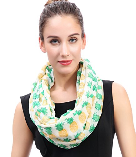 Lina & Lily Pineapple Print Women's Infinity Scarf Lightweight (White)