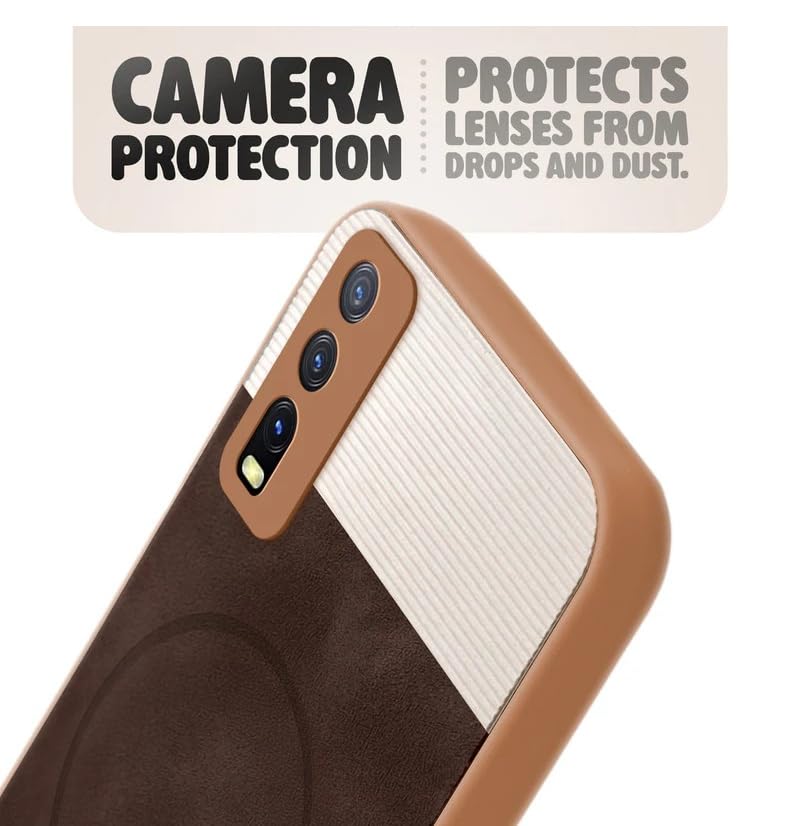 Image of Bintage CASE Mac Safe Design Hard Light Weight Back Case | Soft Border Camera Protect | Dual PU Leather Finish Back Cover Compatible for Vivo Y20T / Vivo Y20G - White & Cherry Brown