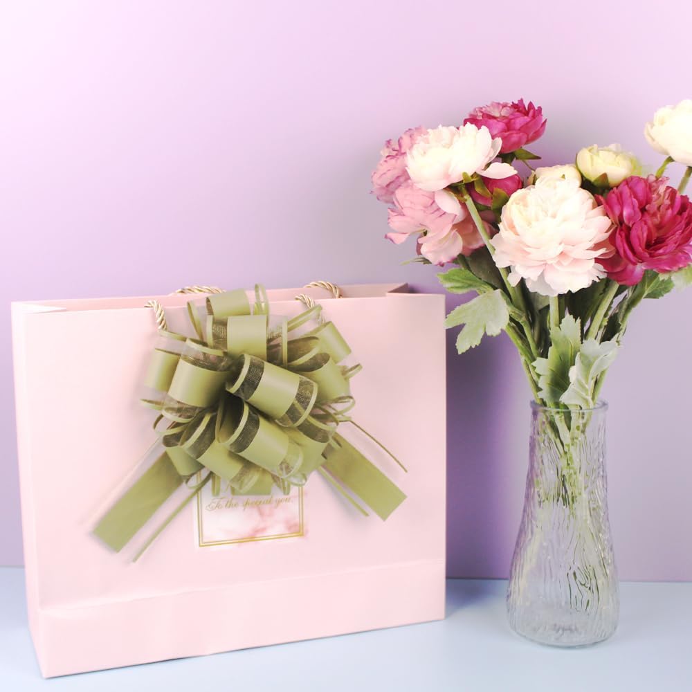 6 Pieces Pull Bows,Bean Green Gift Bow,6 inches, Christmas, Party Birthday Gift Wedding Ribbon Bows for Wrapping Boxes or Flower Decorations, Valentine's Day Gift Decorations (Bean Green) - Image 4