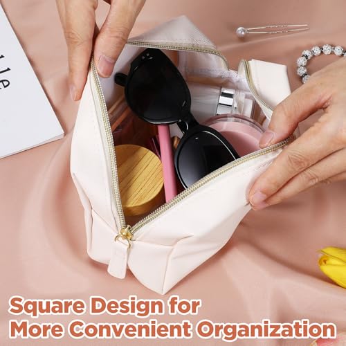 8 Pcs Makeup Bag Pu Leather Cosmetic Pouch Waterproof Small Toiletry Bag Portable Cosmetic Organizer Water Resistant Storage Purse for Lady Women Daily Storage Travel Organizer (Beige,Medium) ﻿4