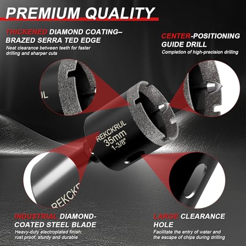 Image of 2-1 /2 Inch Diamond Hole Saw with Pilot Drill Bit 2PCS | Premium Tile Hole Saws Porcelain, Ceramic, Granite, Marble, Glass , 1-3 /8 inch Cutting Depth, Serrated Edge Wet /Dry Use (65mm)