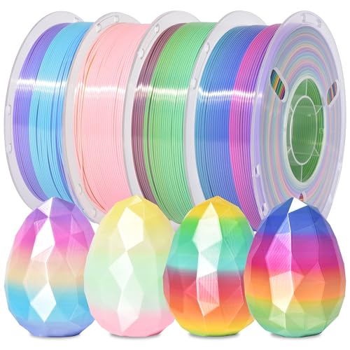 Image of RAMBERY 4 Colors Rainbow Silk PLA Filament Bundle Fast Color Change 3D PLA Filament Neatly Wound, 1.75mm 1kg(2.2lb) X4PCS, Candy /Macaron /ice Cream /Guava