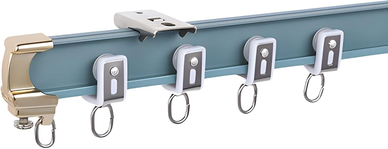 Binario per tenda flessibile in alluminio blu, asta regolabile per doccia e divisorio con ganci, montaggio a soffitto, 1,5 m, perfetto per uso domestico e ufficio