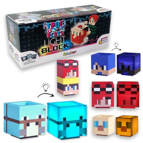 Sbabam FUNNY BOX Tpoc Light Block, Cubi Luminosi e Impilabili con Personaggi Videogiochi, Pack 3 Pezzi, Luce e Mini Lampada Gaming con Stef & Phere, Kendal e Altri Gamers - Accessori Scrivania Gaming