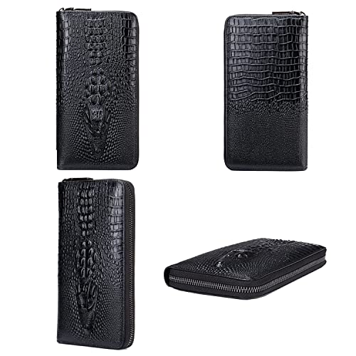 Hebetag Leather Long Wallet Clutch Purse for Men Phone Organizer Holder Wrist Bag Coin Money Card Case Checkbook Vintage Pocket Wallets (Black)4