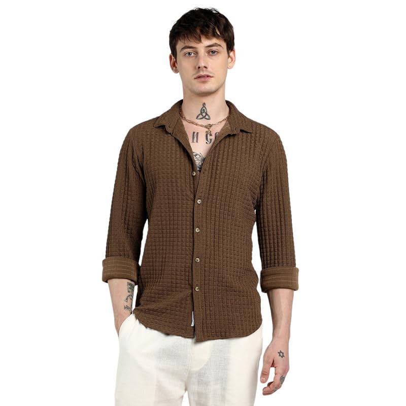 Image of CAHOOT Men'sTartan Plaid Shirt for Casual Wear | Spread Collar | Long Sleeve | Button Closure | Shirt Crafted with Comfort Fit for Everyday Wear