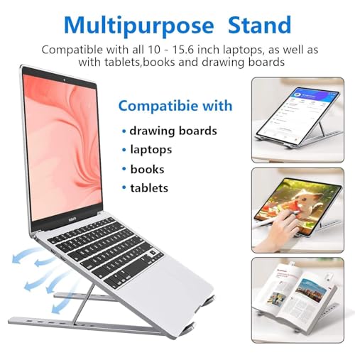 Image of Laptop Stand Metal for Desk, Adjustable Aluminum Laptop Stand with 7 Angles, Foldable Ergonomic Laptop Riser, Portable Ventilated Laptop Holder for 10-15.6 Inch Laptops, Supports 10kg