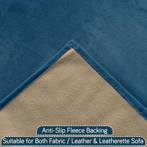 Image of HOKIPO Sofa Cover Mat with Tassel for 1 /2 /3 Seater & L Shape Sofa | DIY Sofa Cover Set | Dyed Holland Velvet | 'TasselTone Series' 70(W) x 90(L) cm |Sea Blue (IN-1105-BL)