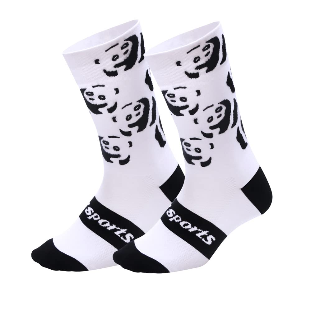 Weimostar Mens Cycling Socks Women Sports Socks Compression Running Unisex Athletic Sock for Cycling Hiking Climbing White Panda Size L