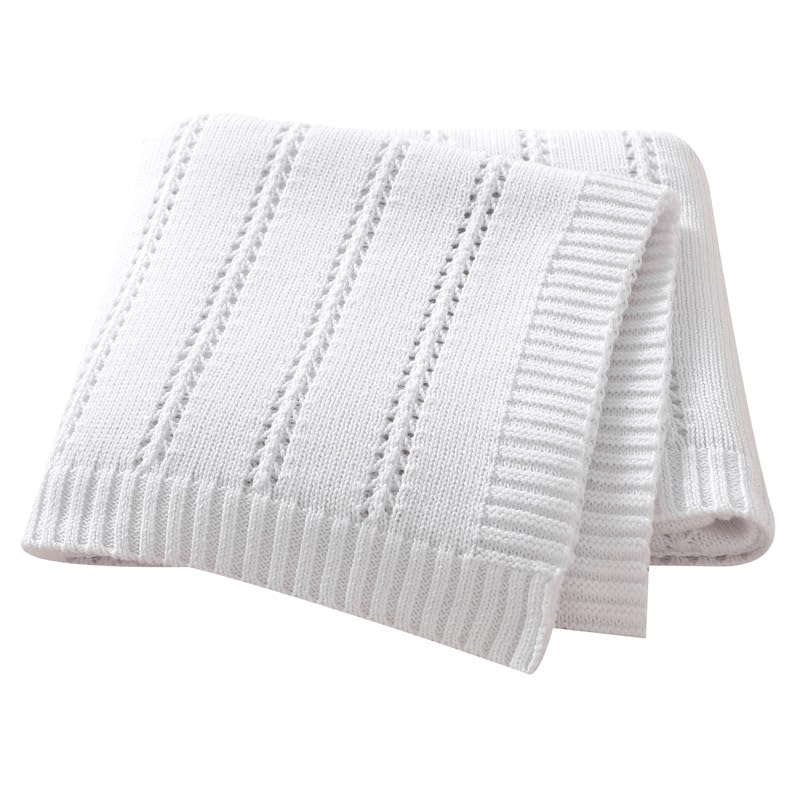 Image of Neiwech Cotton Baby Blanket Knit Soft Cozy Lightweight Crib Stroller Nursery Receiving Swaddling Blankets for Newborn Infants Boys Girls Bleach 30x40 Inch
