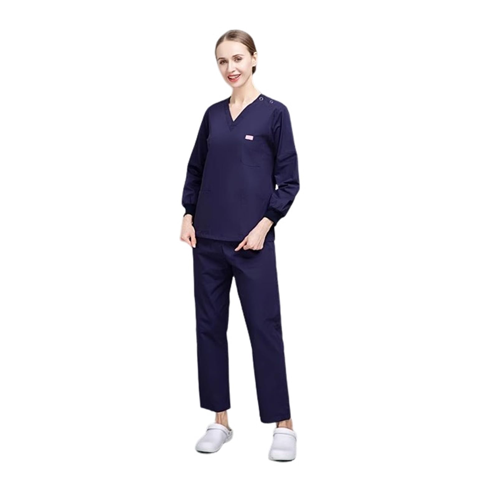 Magic ParkWomen and Man Scrubs Set Long Sleeves Housemaid Uniform V-Neck Scrub Top Scrub Suit Medical Scrubs Set Cotton Scrubs Set for Maid Nurse Doctor