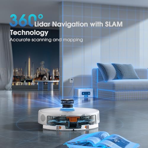 Robot Vacuum and Mop Combo, 3-in-1 Robotic Vacuums Cleaner with 70-Day Self-Emptying Base, LiDAR Navigation Smart Mapping & Strong 6000Pa Suction, for Pet Hair, Hard Floor, Carpet - Image 6