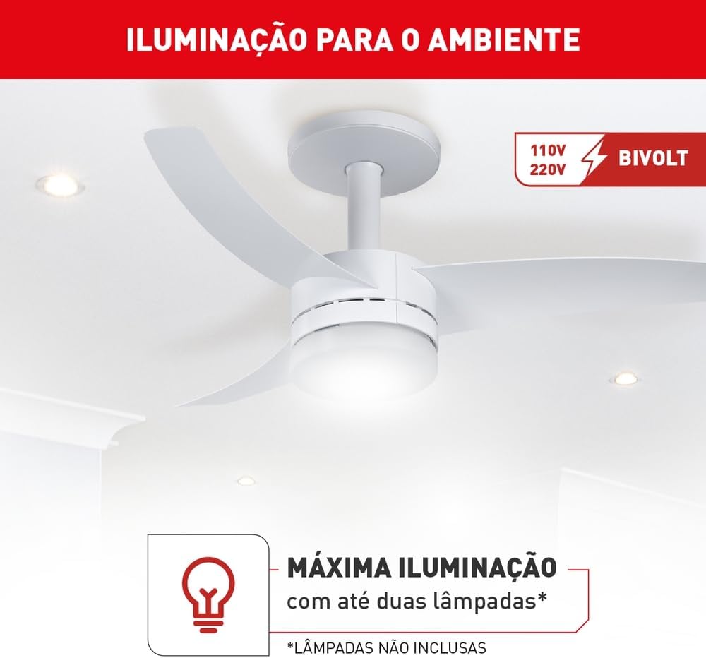 Ventilador de Teto Arno Ultimate Bivolt Branco VX13, 150W, Controle Remoto, 6 Velocidades, 4 Funções e Iluminação para 2 Lâmpadas - Image 5