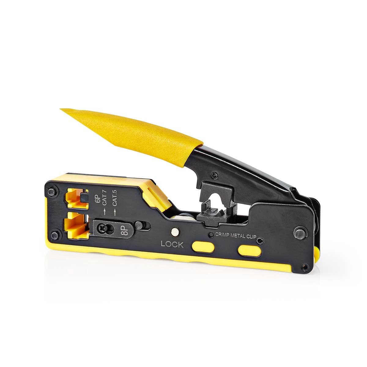 Pince à Sertir - CAT5 / CAT5e / CAT6 / CAT6a / CAT7 / RJ12 / RJ45 - Coupe/dénudé/Pince - Caoutchouc/Acier - Jaune/Noir