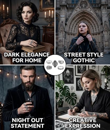 figurine 5-7 Pcs Gothic Rings, Silver - Image 8
