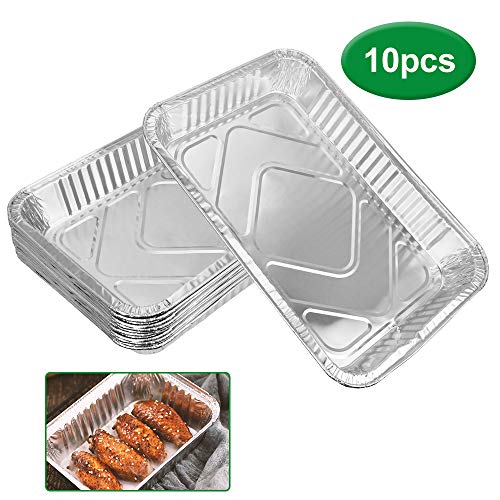 DECARETA 10 Pezzi Vaschette Alluminio Teglie USA e Getta Vassoi di Alluminio USA e Getta Vassoi per BBQ Teglia monouso Teglie Alluminio per Cucinare al Forno 31.6 * 21.2 * 4.2cm