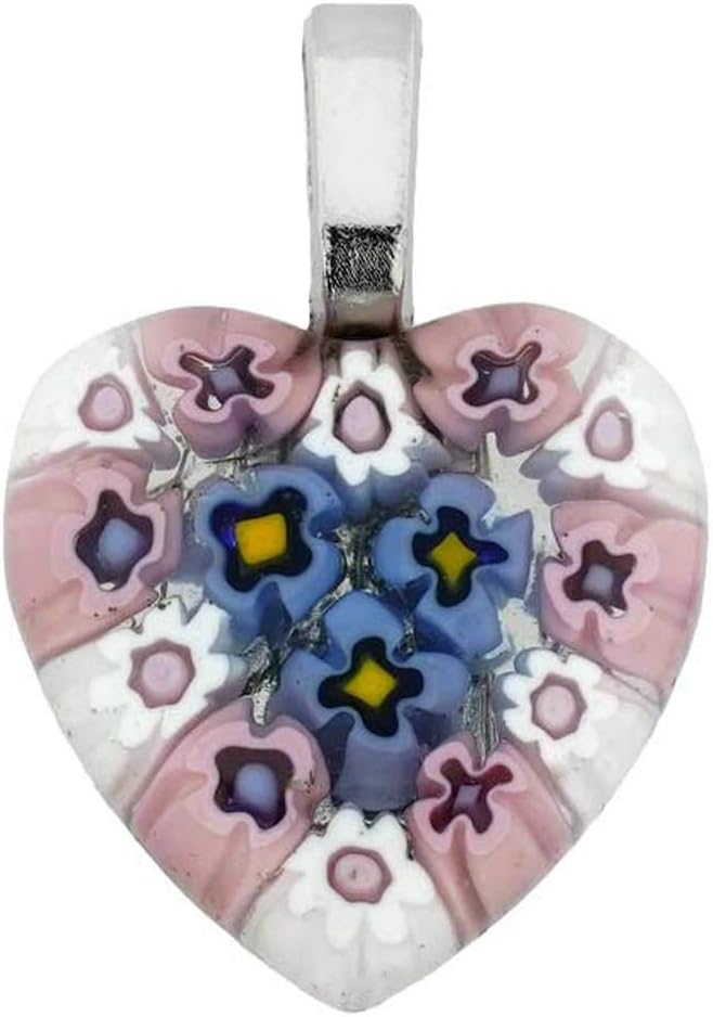 Glass Of Venice Murano Glass Millefiori Heart Pendant Medium - Pink Meadow