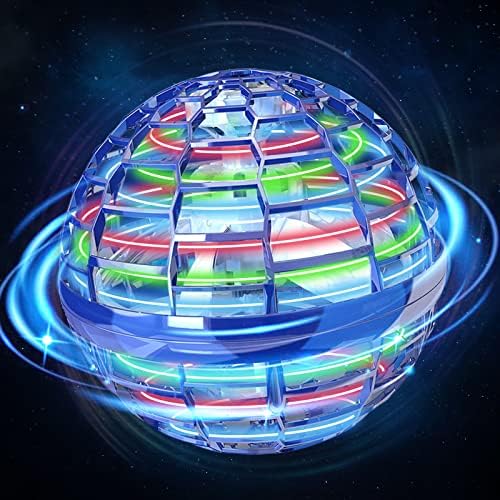 Flying Orb Ball Toy, Hover Ball Hand Controlled Fly Orb Toy, Magic Spinner Boomerang Ball,Flying Spinner with 360° Rotating RGB Light Mini Drone For Kids Adults Indoor Outdoor Space Toy (Blue)