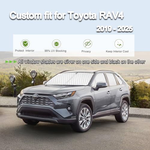 Image of KMF Thicken Car Window Shades for Toyota RAV4 2019-2025 Accessories, 5th Gen RAV 4 Full Car Window Covers Sunshade for Windshield Side Rear,UV Block and Blackout Privacy for Car Camping Outdoor 8pcs