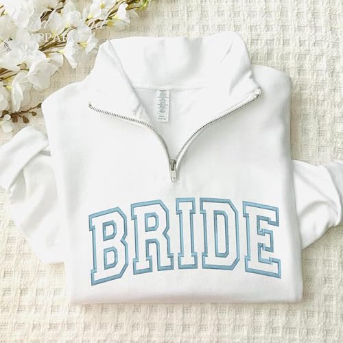 Personalized Embroidered Bride Quarter Zip Sweatshirt, Custom Sweatshirt Mrs. Last Name, Wedding Gifts For Bride, Bridal Shower, Bachelorette Party Gifts, Engagement Engaged Gift2