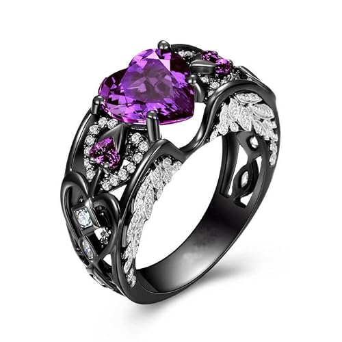 Jewels Store 3.2 Ct Heart Cut Amethyst Purple Diamonds Angel Wing Heart Design Engagement Ring In 925 Sterling Silver Two Tone Gold Finish (Two Tone Gold Finish, 4.5) #TOP2