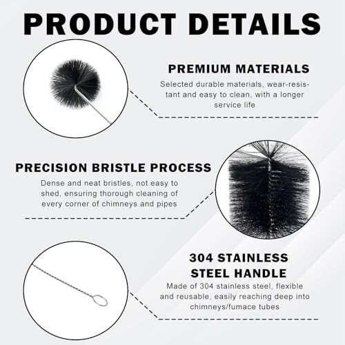 Reinigungsbürste Set mit 2m Ofenrohrbürste + Stahlborsten + Griffhandschuhe, Schornsteinfeger Bürste Kaminbesen Rohrbürste Rohrreinigungsbürste Set für Schornstein Ofenrohr Kamin Rauchfang Heizkessel