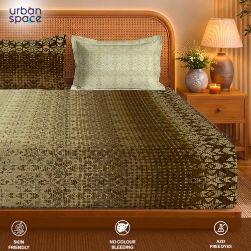 Image of Urban Space Serene 300TC 100% Cotton King Size Bedsheet, Panel Design Super Soft Bed Sheet for King Size Bed, King bedsheet with 2 Pillow Covers (108 inch x 108 inch, Sun&Sand Brown)