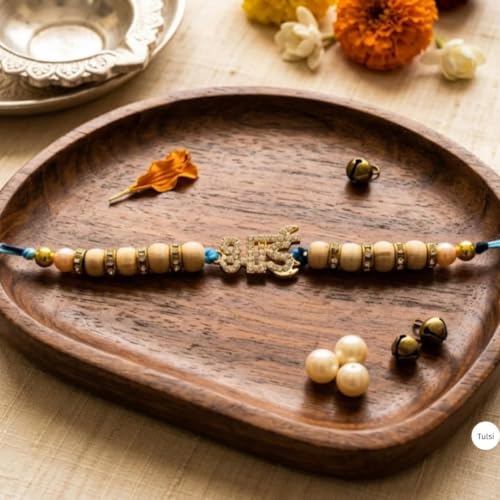 Image of Original Tulsi Rakhi for Brother | Handmade Natural Tulsi Beads Rakhi | Sacred Raksha Bandhan Rakhis for Boys | Traditional Spiritual Rakhi Gift