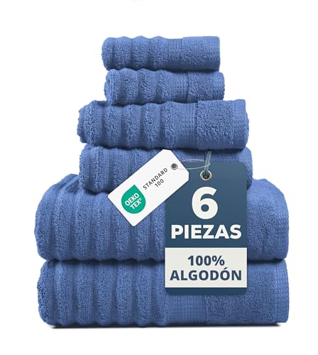 La Mejor Selección de Toallas azules los 10 mejores. 37 LANE LINEN Juego de 6 Toallas de Baño Ultra Gruesas y Absorbentes — 100% Algodón Suave — 2 Toallas de Baño, 2 Toallas de Mano, 2 Toallas de Cara — Secado Rápido, Calidad...