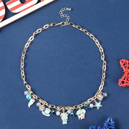 Image of Madison Tyler 4th of July Necklace for Women | American Statue of Liberty Heart Star Uncle Sam Hat USA Bead Pandent Necklace | Independence Day Patriotic Earring Necklace Jewelry Set