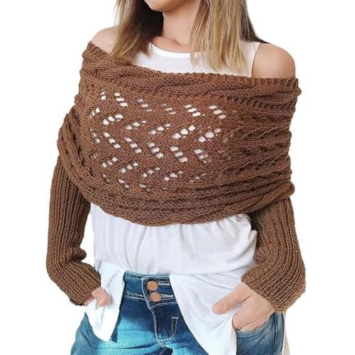 Knitted Cable Wrap Shawl with Sleeves, Multifunctional Scarf