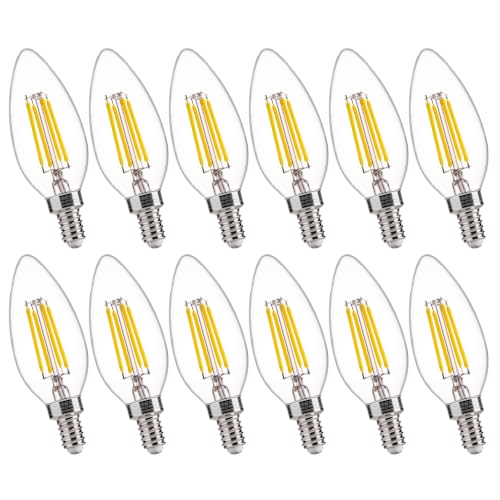 Image of B11 LED Candelabra Bulb, Dimmable, 60W Equivalent, 4W 500LM, 4000K Cool White, E12 Base, Clear Candle Light Bulb, Flicker-Free, 12 Pack UL,CA65 Listed.