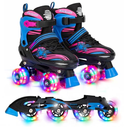 Xino Sports 2 in 1 Adjustable Combo Skates - Pro Quality - Beginner Friendly with Illuminating LED Light-Up Wheels Interchangeable Skates for Boys & Girls for Indoor and Outdoor Use (Blue-Medium 1-4)