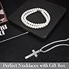 ADRAMATA 2 Pcs Mens Necklaces Stainless Steel Cross Necklace Arrow Spear Necklace Simulated Pearl Necklace Viking Pendant Neckalce Silver Chain Necklace for Men Women #2