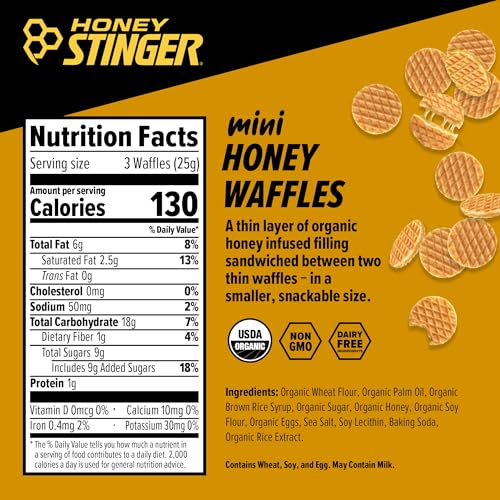 Honey Stinger Organic Mini Honey Waffles, Energy Stroopwafel for Exercise, Endurance and Performance, Sports Nutrition for Home & Gym, Pre and Post Workout, 1 Bag, 5.3 Ounce - Thumbnail 2
