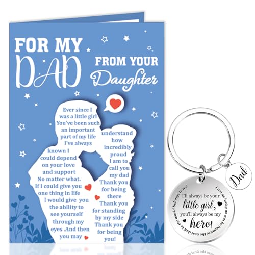 DPKOW Fathers Day Card from Daughter Fathers Day Card Keyring Fathers Day Gifts from Daughter Daddy Gifts Best Dad Card Keyring Gift Fathers Day Greeting Card with Envelope