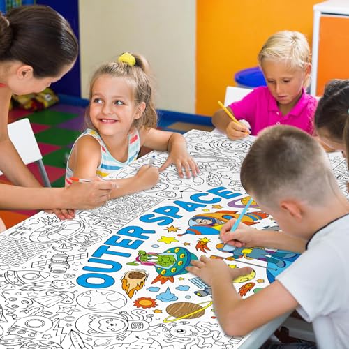 Image of Outer Space Giant Coloring Poster for Kids 30 x 72 Inch, Space Large Coloring Poster Tablecloth, Outer Space Themed Color-in Activities Games for Kids School Classroom Home Party Supplies Decorations