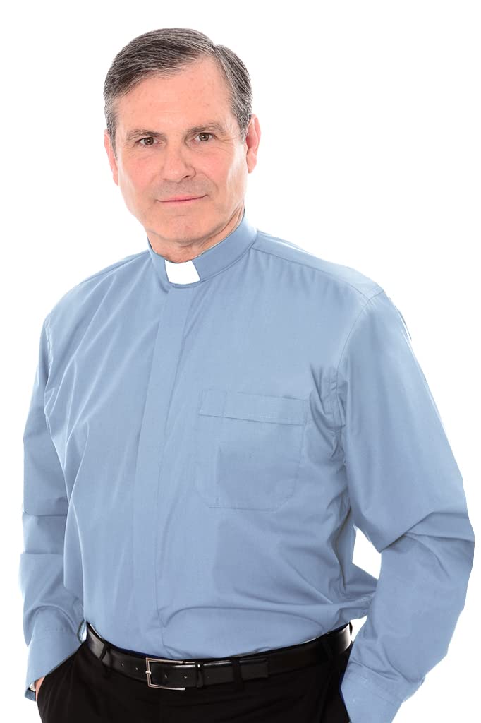 Hammond & Harper of London Clerical Shirt - 1.25" Tunnel Collar Shirt (15.5" - Mid Blue)